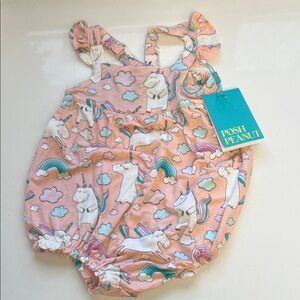 Posh Peanut Pink Unicorn and Rainbow Romper NWT